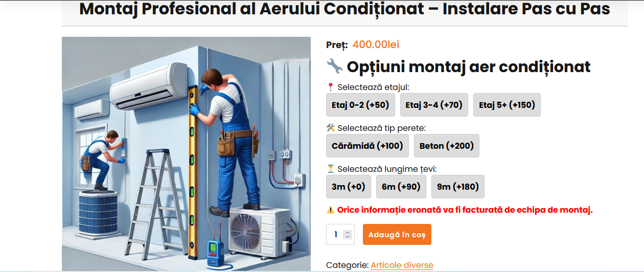 Opțiuni montaj aer condiționat